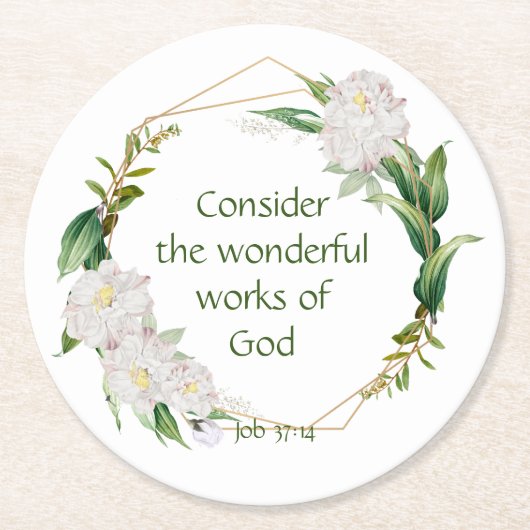 Inspirerend Scriptcitaat Witte Rozen Bloem Ronde Kartonnen Onderzetter (Voorkant)