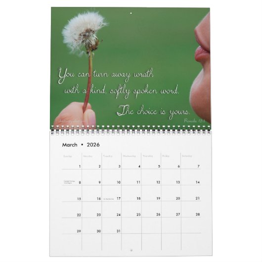 Inspirerend scripts Bijbelrooster Verse agenda Kalender (Mar 2026)