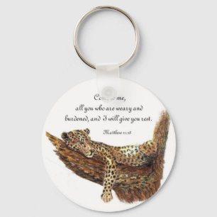 Inspirerend, Scripture, Matthew 11:28, Leopard Sleutelhanger