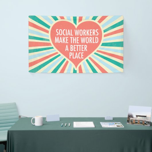 Inspirerend sociaal werkcitaat Hart Retro Partij Spandoek (Beurs)