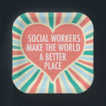 Inspirerend sociale werker - hoofdkwartier papieren bordje<br><div class="desc">Sociale werkers maken van de wereld een betere plek. Een prachtig,  inspirerend bord op een werkfeestje voor een manager van sociale diensten met een  retro hart en vrolijke kleuren.</div>