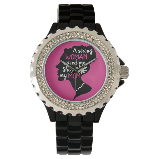 Inspirerend Sterke Vrouw Roze Moederdag Horloge (Voorkant)