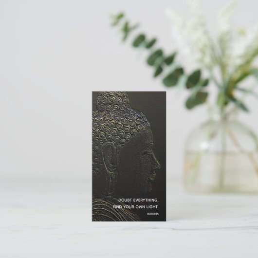 Inspirerend Stone Buddha met Mindfulness Quote Visitekaartje (Staand voorkant)