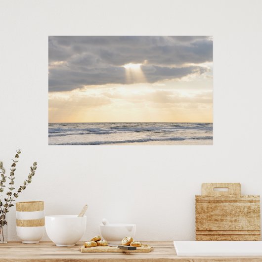 Inspirerend Sun Rays Paring Clouds Poster (Keuken)