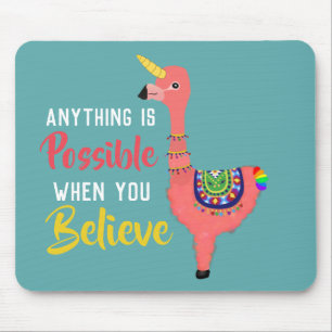 Inspirerend Unicorn Flamingo Llama gelooft Quote Muismat