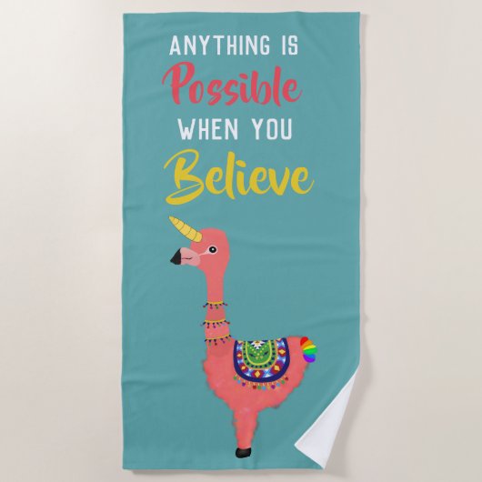 Inspirerend Unicorn Flamingo Llama gelooft Quote Strandlaken (Voorkant)