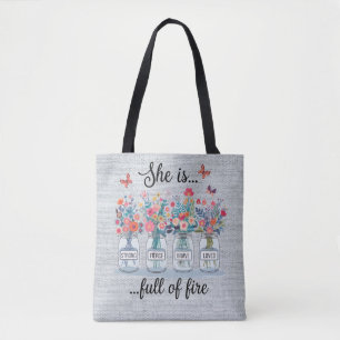 Inspirerend vlinder/bloemenbijbeltekst tote bag