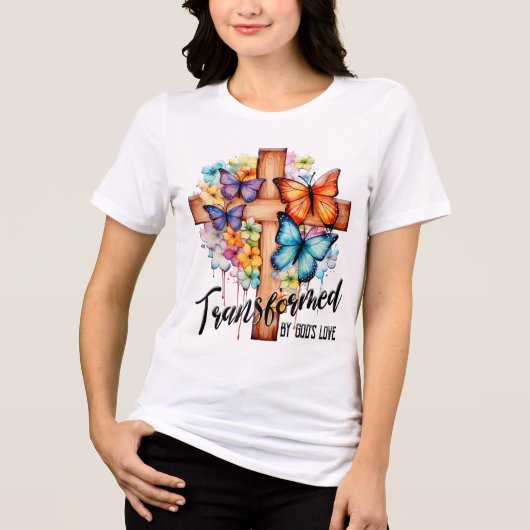 Inspirerend vlinder/bloemenkruis Tri-Blend shirt (Voorkant)