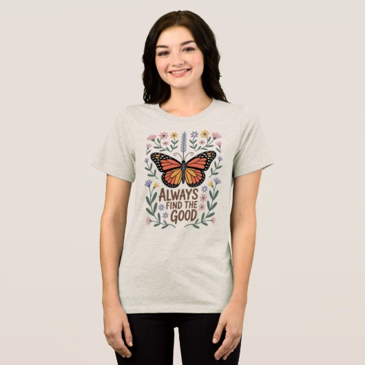 Inspirerend vlinderbloem positiviteit Tri-Blend shirt (Voorkant volledig)