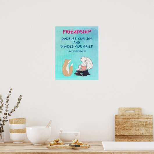 Inspirerend vriendschap QuoteCute Animal Sketch Poster (Keuken)