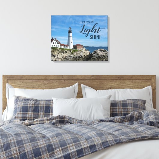 Inspirerend vuurtoren van Gezegde Portland Head Canvas Afdruk (Insitu (Slaapkamer))