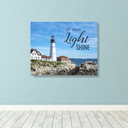 Inspirerend vuurtoren van Gezegde Portland Head Canvas Afdruk (Insitu (Houten vloer))