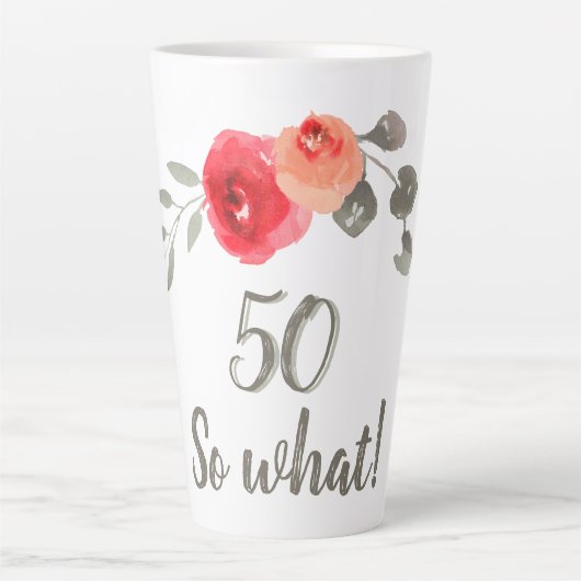 Inspirerend Waterverf 50ste Verjaardag Bloemen Latte Mok (Voorkant)