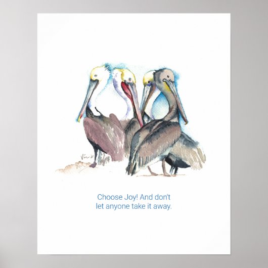 Inspirerend Waterverf Pelicans Poster (Voorkant)