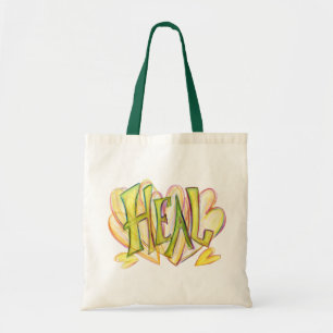 Inspirerend woord Heal Art Green Handled Canvas ta Tote Bag