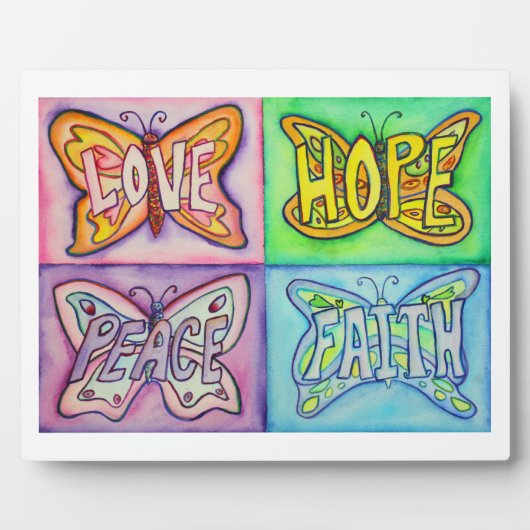 Inspirerend Woord Kunst Vlinder Schilderij Plaque Fotoplaat (Voorkant)