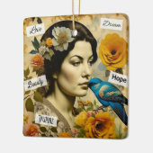 Inspirerend woorden en  dame gepersonaliseerd keramisch ornament (Links)