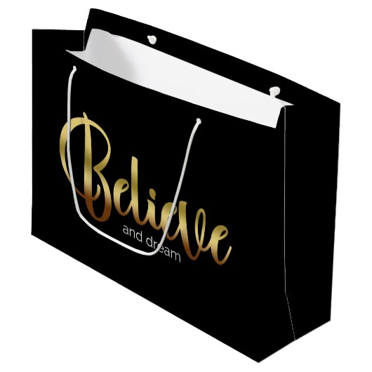 Inspirerend woorden Golden Believe en Dream Large Cadeautasje (Voorkant Gekanteld)