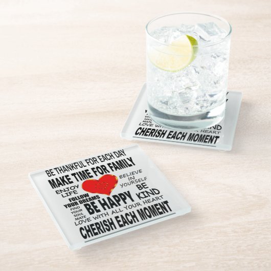 Inspirerend woorden om door te leven glazen onderzetter (Schuin)