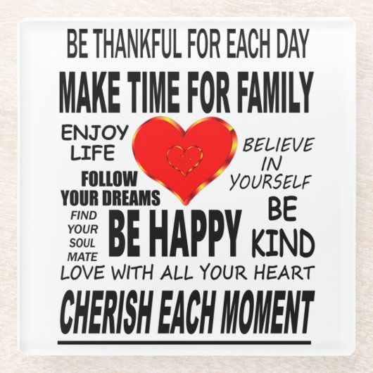 Inspirerend woorden om door te leven glazen onderzetter (Voorkant)