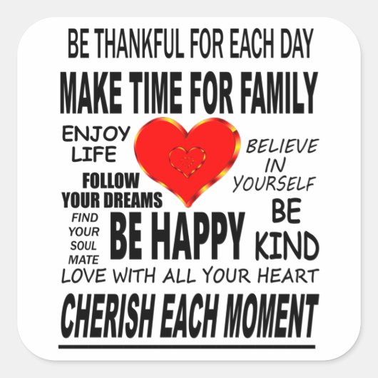 Inspirerend woorden om door te leven vierkante sticker (Voorkant)