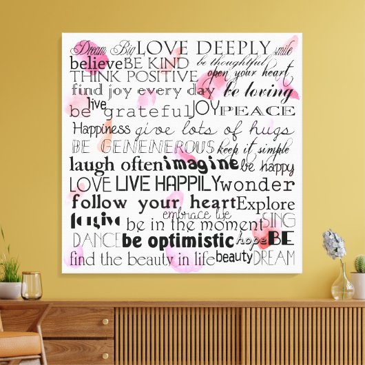 Inspirerend woorden Roos bloemblaadjes Canvas Afdruk (Insitu (Woonkamer))