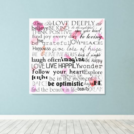 Inspirerend woorden Roos bloemblaadjes Canvas Afdruk (Insitu (Houten vloer))