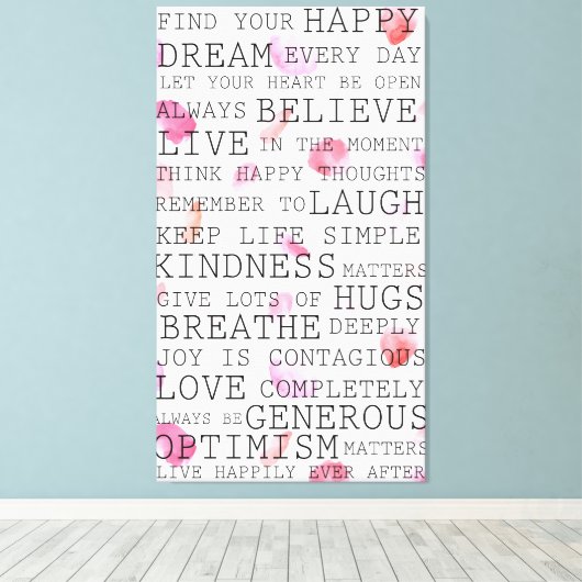 Inspirerend woorden Rozen bloemblaadjes Canvas Afdruk (Insitu (Houten vloer))