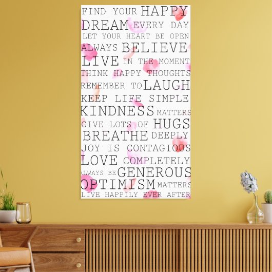 Inspirerend woorden Rozen bloemblaadjes Canvas Afdruk (Insitu (Woonkamer))