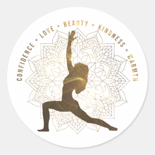 Inspirerend woorden voor vriendelijkheid yoga pose ronde sticker (Voorkant)