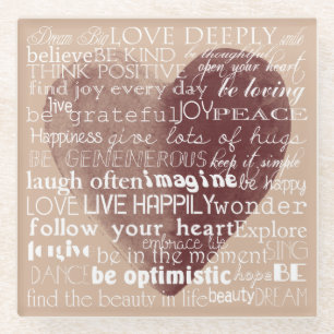 Inspirerend woorden Waterverf hart Glazen Onderzetter