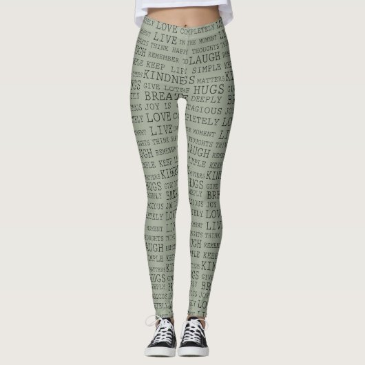 Inspirerend woorden zwart groen leggings (Voorkant)