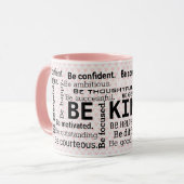 inspirerend woordwolk op roze harten mok (Voorkant links)