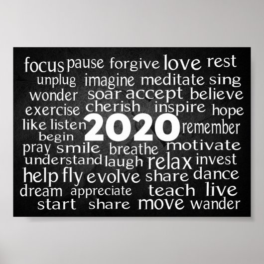 Inspirerend Word Cloud van Verb voor 2020 Poster (Voorkant)