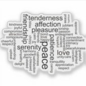 Inspirerend Word Cloud voor Vrede en Liefde Sticker (Voorkant)