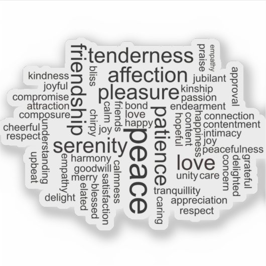 Inspirerend Word Cloud voor Vrede en Liefde Sticker (Voorkant)