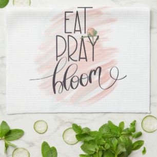 Inspirerend Zacht Pink Floral Eat Pray Bloom Theedoek