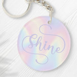 Inspirerend zachte pastelregenboog sleutelhanger<br><div class="desc">Rendy sleutelhanger met de tekst "shine" in licht paars op een zachte pastelregenboogondergrond.</div>