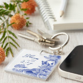 Inspirerend Zen Quote Blue Flowers Lotus Mandala Sleutelhanger (Voorkant Rechts)