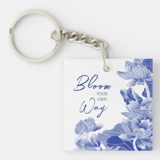 Inspirerend Zen Quote Blue Flowers Lotus Mandala Sleutelhanger (voorkant)
