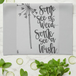 Inspirerend zin met een paardenbloem-wiet/wens theedoek