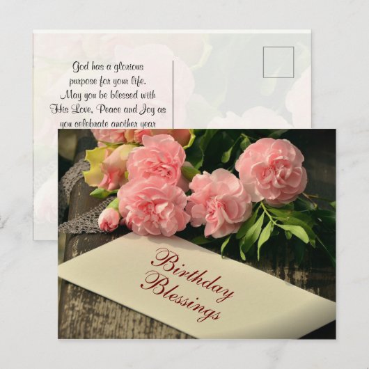 Inspirerend zondzegeningen, roze rozen briefkaart (Voorkant / Achterkant)