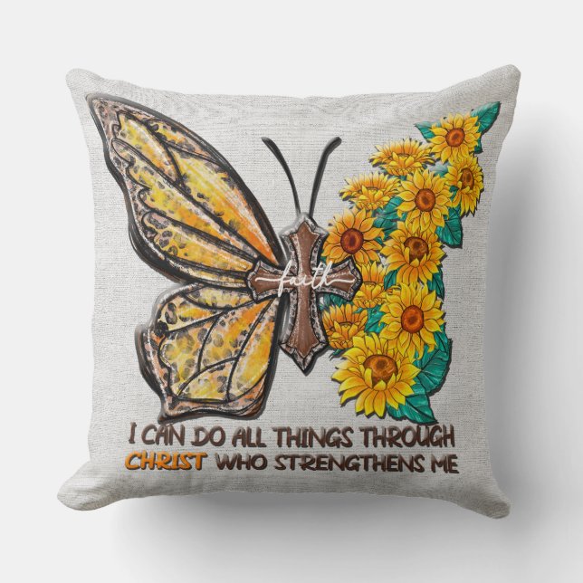 Inspirerend Zonnebloem/Kruis/Vlinder Kussen (Voorkant)