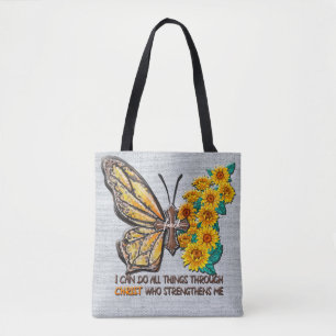 Inspirerend Zonnebloem/Kruis/Vlinder Tote Bag