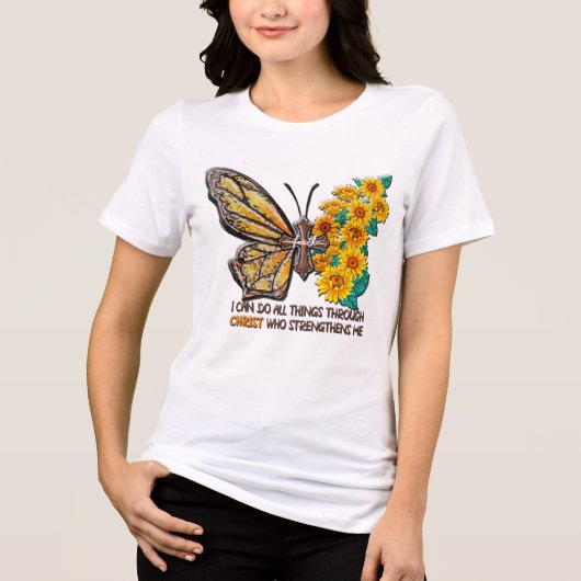 Inspirerend Zonnebloem/Kruis/Vlinder Tri-Blend Shirt (Voorkant)