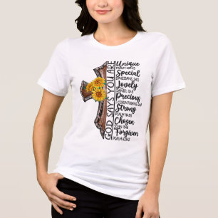 Inspirerend zonnebloem/kruissublimatie Tri-Blend shirt