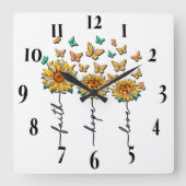Inspirerend zonnebloem/vlindersublimatie vierkante klok (Voorkant)