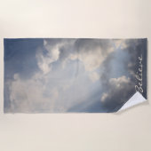 Inspirerend zonnestralen blauwe lucht strandlaken (Voorkant)