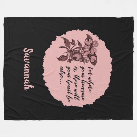 Inspirerend zwarte en roze bijbelprijsmandje fleece deken (Voorkant (Horizontaal))