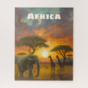 Inspirerende Afrikaanse Olifant Giraffe Landschap Legpuzzel